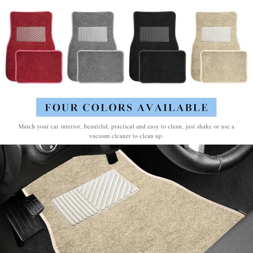 4PCS Car Floor Mats, Waterproof Non-Slip Car Floor Liners with Safety Heel Pad, All-Weather Wear-Resistant Mats Heavy Duty Universal Carpets for Truck SUV Van Sedan (Beige) - color: Beige