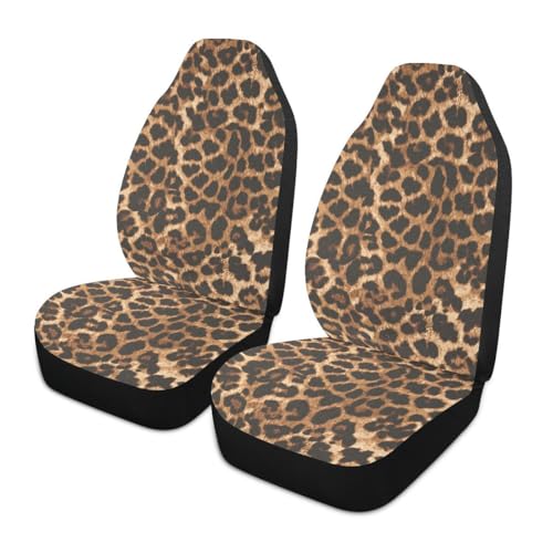 2 PCS Brown Leopard Print Car Seat Covers Abstract Cheetah Pattern Wild Animal Skin Texture Vehicle Seat Protector Cushion Cover Universal Car Interior Accessories for SUV Truck Sedan - color: Brown
