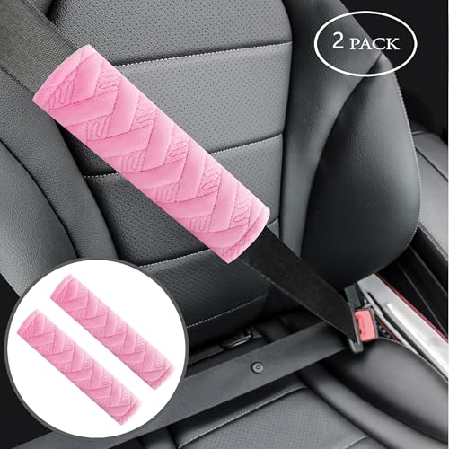 2-Pack Soft Seat Belt Covers Universal Car Shoulder Pad Cushions with Braid Pattern for Comfortable Driving & Bag Strap Protection Pink - color: Pink