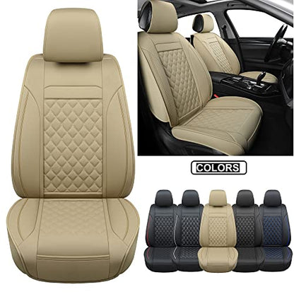 Car Seat Covers Front Pair,Universal Fit for Most Cars,SUV,Sedans and Pick-up Trucks,Automotive Faux Leather Vehicle Cushion Covers(Front Pair,Beige) - color: Beige, size: Front Pair
