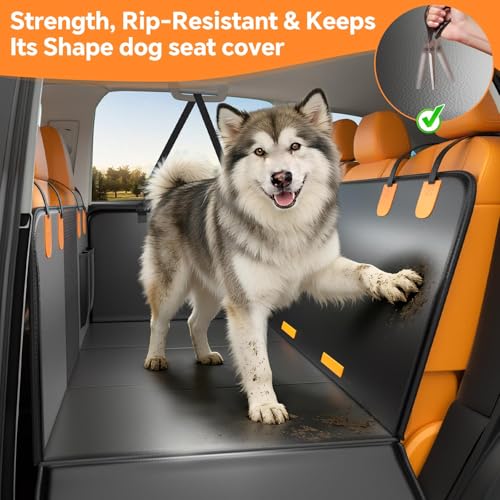 Dog Car Seat Cover Hard Bottom, 400LBS Back Seat Extender for Dogs, Waterproof PU Leather Dog Hammock, Heavy Duty Dog Seat Protector for Car SUV Truck