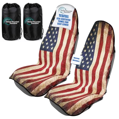 2 Pack American Flag Car Seat Cover Towel, Waterproof Sweat Protector for Gym Post-Workout & Beach, Universal Fit for Sedans SUV Minivan, Machine Washable Non-Slip Bucket Seat Mat - color: American Flag, size: Front-2pcs