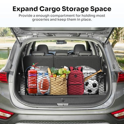 Canvcle Trunk Cargo Net for 2019-2025 2026 Hyun-dai Santa Fe Accessories Envelope Style Mesh Trunk Net Organizer and Storage Stretchable Adjustable Elastic Nylon Rear Cargo Netting with Hooks - style: for Hyundai Santa Fe