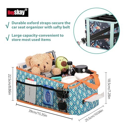 HEYSKAY Car Seat Organizer with Cup Holders, Automotive Seat Back Organizer and Storage with Adjustable Dividers, Book & Toy Organizer for Car and Office - color: Blue Diamond