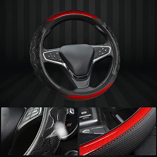 GIANT PANDA Steering Wheel Cover for Chevy Silverado - Car Steering Wheel Cover for Chevrolet Colorado Tahoe - Red - color: A-Black+Red