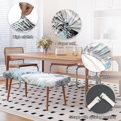Stretch Bench Cover, Seat Cushion Protector, Washable Slipcover, Printed Rectangle Cover for Dining Room, Living Room, Kitchen - color: Concerto