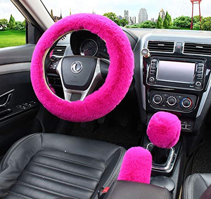 Pinbola 5pcs in 1 Set Faux Wool Steering Wheel Cover Soft Fluffy Handbrake Cover & Gear Shift Cover & 2pcs Seat Belt Shoulder Pads Warm Universal Fit for 15 Inch (Purple Pink) - color: Purple Pink