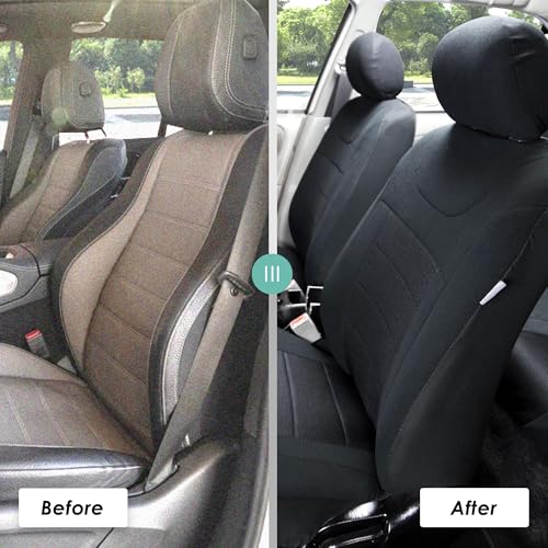 FH Group Car Seat Covers Quilted Flat Cloth Seat Covers Front Set with Gift - Universal Fit for Trucks, SUVs, and Vans (Black) FB070115