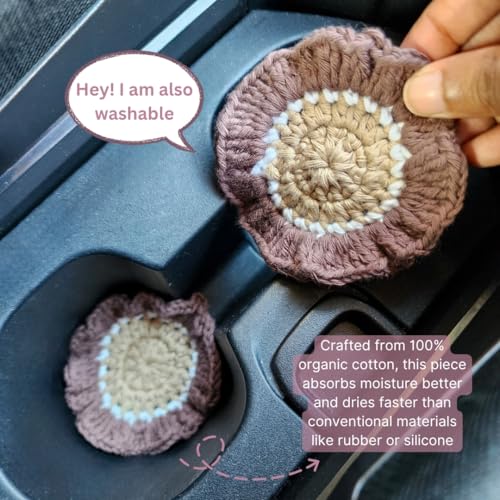 Cotton Crotchet Ruffled Flower Coaster Set (Warm Mocha) - color: Warm Mocha