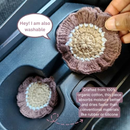 Cotton Crotchet Ruffled Flower Coaster Set (Warm Mocha) - color: Warm Mocha