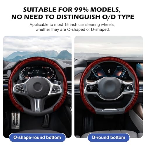 Leather Steering Wheel Cover,Universal Fit 15 Inch-Premium Non-Slip Breathable Comfort Grip for Cars Trucks SUVs,Anti-Slip Durable Interior Upgrade Carbon Fiber Pattern (Red) - color: Red carbon fiber texture