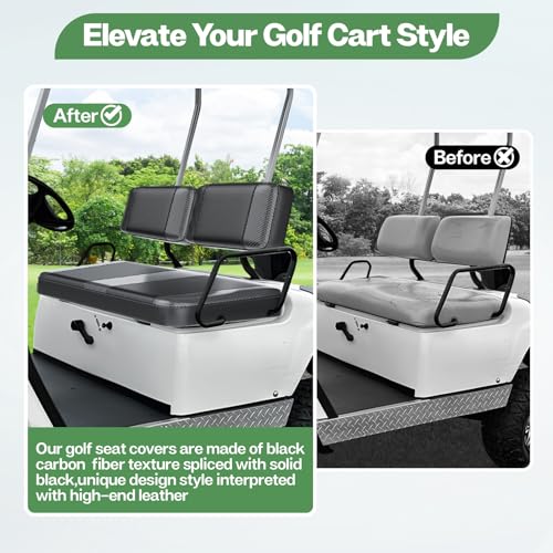 Golf Cart Seat Covers Fit for Yamaha Club Car EZGO Ordinary Front Rear Seat Cushion Waterproof Vinyl Leather Breathable Comfortable Replacement Black Seat Cover Anti-Scratch