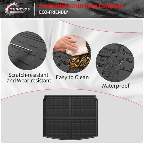 Floor Mats Compatible with 2017-2025 2026 Jeep Compass Trunk Mat Cargo Liner Cargo Mat TPE All Weather Back Seat Cover Protector 2024 Compass Accessories (Trunk Mat+Backrest Mats+Floor Mats) - style: For Jeep Compass | 2017-2026