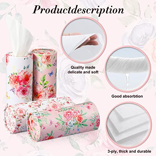 Ctosree 16 Pcs Car Tissue Holder Cylinder Bulk Round Floral Cup Holder Facial Tissues for Travel Refill Car Napkin Box Round Container