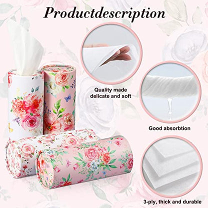 Ctosree 16 Pcs Car Tissue Holder Cylinder Bulk Round Floral Cup Holder Facial Tissues for Travel Refill Car Napkin Box Round Container