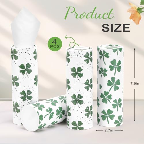 Car Tissue Holder (4 PK) - 50 3-Ply Tissues Cylinder, Fits Car Cup Holders, Portable Travel Tubes Box Container, Clover Design, Round Tissue Container for Car Accessories - style: Clover