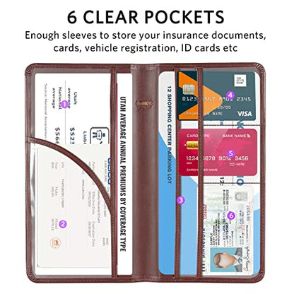 CoBak Premium Faux Leather Car Document Holder with Magnetic Closure and 6 Compartments - color: L-Brown