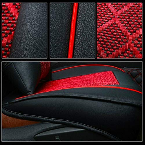 Universal PU Leather Car Seat Cover Full Set w/Pillows 5-Seats SUV Seat Cover Front Rear (Black/Red Mesh) - color: Black/ Red Mesh