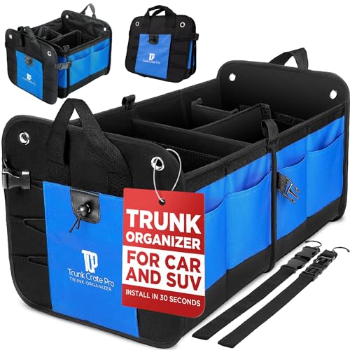TRUNKCRATEPRO Car Trunk Organizers | Trunk Organizer, Car Storage Organizer - Premium Compartments Collapsible Portable car trunk organizers and storage for SUV (Large Capacity) - color: Blue, size: Large