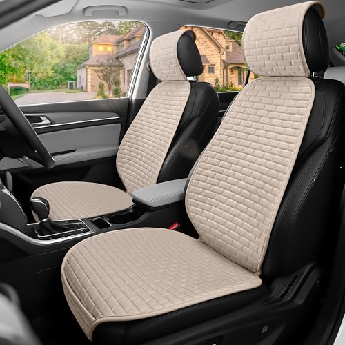 Linen Car Seat Covers Front Seat Covers - 2 PCS Durable & Non-Slip Breathable Cloth Fabric Car Seat Protector, Universal Fit for Most Automotive, Vans, SUVs, Trucks - Gray - color: Beige with Backrests 2 Pcs