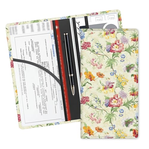 Leather Car Registration and Insurance Card Holder, Cute Car Accessories Vehicle Glove Box Car Organizer for Documents, Cards, License Retro Colorful Flowers - color: Retro Colorful Flowers