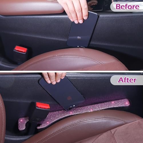 Briwill Pink Car Seat Gap Filler, Set of 2 Pink Bling Car Gap Filler Universal Fit for Car SUV Truck, Handmade Crystal Rhinestone Diamond Pink Bling Car Accessories for Women(Pink) - color: E-Pink