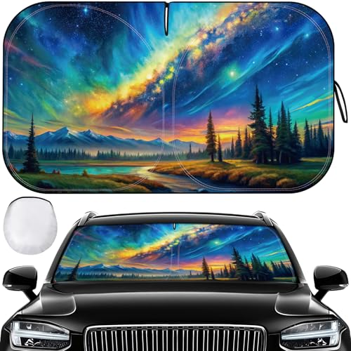 Car Windshield Sunshade | Innovative No-Light-Pass Technology for Maximum Protection | Foldable Sun Shade - color: Aurora & lake