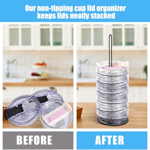 Tumbler Lid Organizer,2 PCS Cup Lid Holder,Slim Vertical Storage for Up to 15 Lids,Cup Lid Organizer for Save Pantry, Countertop,Kitchen Cabinets Space - size: Vertical+2PCS