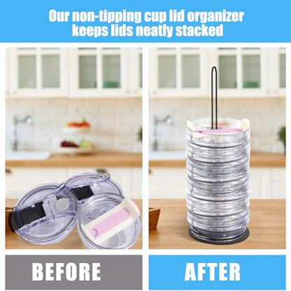 Tumbler Lid Organizer,2 PCS Cup Lid Holder,Slim Vertical Storage for Up to 15 Lids,Cup Lid Organizer for Save Pantry, Countertop,Kitchen Cabinets Space - size: Vertical+2PCS