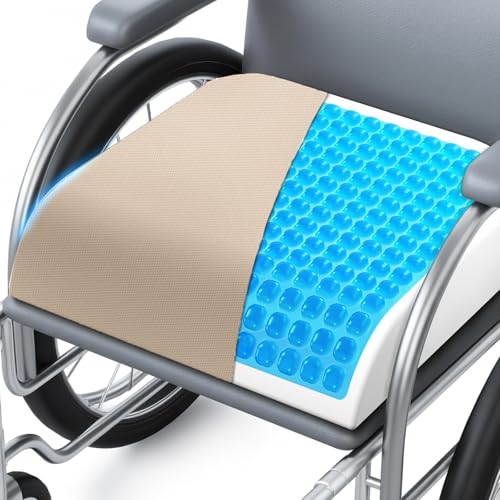 Wheelchair Seat Cushion for Pressure Relief, Cooling Gel Memory Foam Chair Cushion with Slope-Edge Design, Coccyx Support for Tailbone Pain, Non-Slip, for Wheelchairs, Office Chairs & Car Seats, Khaki - color: Khaki