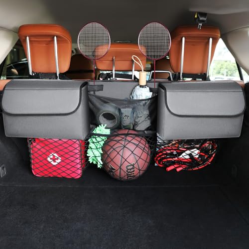 Deluxe Trunk Organizer, Grey, Compact & Mid Size SUV | Backseat Hanging, Waterproof Collapsible, 6 Pockets, Reinforced No-Sag Design - color: Grey