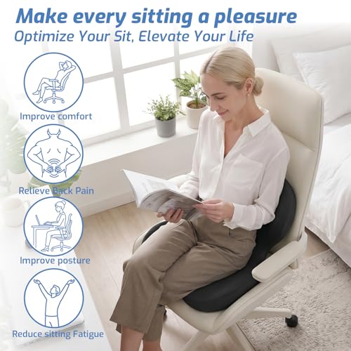 Memory Foam Seat Cushion,Orthopedic Ergonomic Seat Cushions for Tailbone,Sciatica, and Back Pressure Relief,L-Shaped Design & Adjustable Strap,Lumbar Support Pillow for Office,Car,Desk Chair