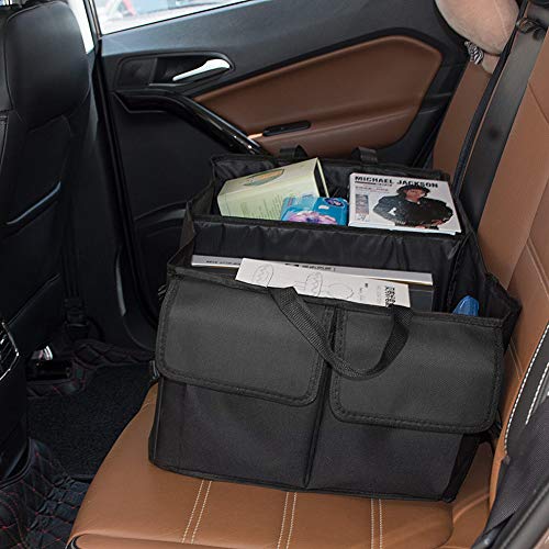Car Trunk Backseat Organizer for SUV, 8 Pocket Waterproof, Dust-proof, Sturdy Foldable Cargo Net Storage for More Trunk Space with Adjustable Straps, Black