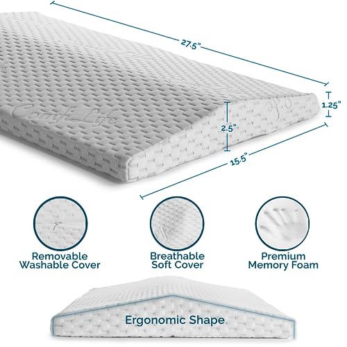 ComfiLife Lumbar Support Pillow for Sleeping Memory Foam Pillow for Back Pain Relief - Side, Back and Stomach Sleepers- Triangle Wedge Pillow - Bed Rest Pillow - Medium-Soft (White, Standard)