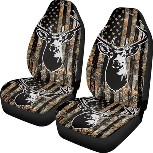 Deer Front Car Seat Cover Elastic Polyester Washable Camo Forest Car Seat Cover Flag Easy Installation Auto Interior Covers Cars Accessories for Cars Sedans and SUVs - color: Deer Camo Forest