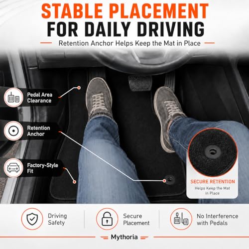 Mythoria Custom Fit Car Floor Mats Fit for Toyota Highlander 7Passengers 2009 2010 2011 2012 2013, Waterproof Velour Carpet Full Set, All-Weather Protection, Anti-Slip Backing, Odorless, Black