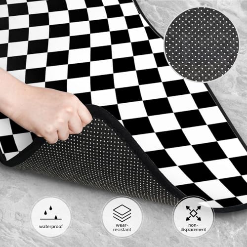 Generic Car Foot Mat Black and White Checkered Distortion Non-Slip Carpet Mats for Cars & Trucks,Decorative Front & Rear Vehicle Foot Rugs,4-Piece Car Floor Mat Set