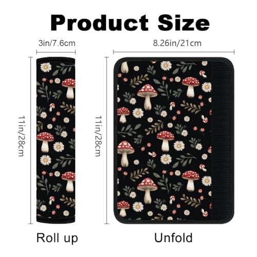 2Pcs Soft Auto Seat Belt Cover Pad Mushroom Daisy Flower Plant Print Colorful Car Seatbelt Shoulder Cushion for Comfortable Driving, Compatible with All Cars' Seatbelt and Backpack Straps - color: Mushrooms