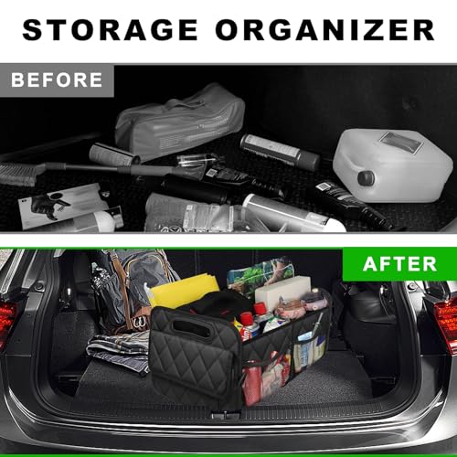 Car Trunk Organizer, Collapsible Auto Storage Box with Multi Pockets, Waterproof Oxford Cargo Organizer with Reinforced Handles, Universal Car Accessories for Men Women (Black)