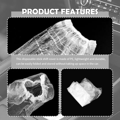 100PCS Disposable Car Gear Shift Cover,Dustproof Plastic Shifter Cover with Elastic Trims,Portable Gear Shift Knob Cover&Car Handbrake Covers for Automotive Shifter Protection