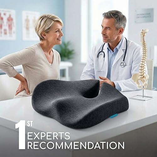 SitCushion Ergonomic Seat Cushion for Sciatica & Tailbone Pain Relief – Extra Large Memory Foam Office Chair Cushion for Long Sitting, Orthopedic Coccyx Cushion for Desk Chair, Car & Wheelchair(Black)