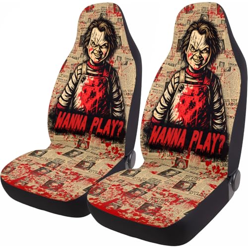GENANY Horror Universal Car Seat Covers for Trucks Sedans SUVs – 2 Pack, Durable Automotive Covers, Breathable Bucket Protective Accessories Interior, Car Decor - color: Horror Movie-K674