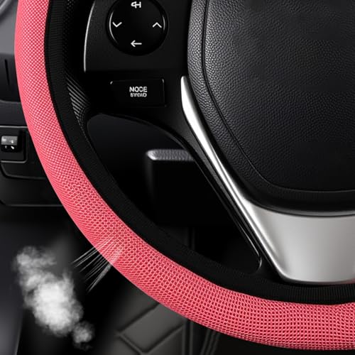 Red Mesh Steering Wheel Cover, Universal 15 inch, Elastic Stretch Microfiber Breathable Ice Silk Cover, Anti-Slip, Odorless, Sweat Absorption, Warm in Winter and Cool in Summer - color: Mesh Red