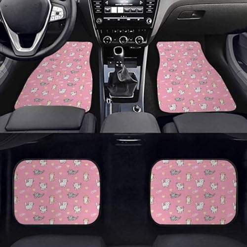 Cat Love Fish Bone Pink Automotive Floor Mats Front and Rear Car Mat Carpet Set 4 Pcs Fit for SUV,Vans,sedans,Trucks - color: Cat Love Fish Bone Pink