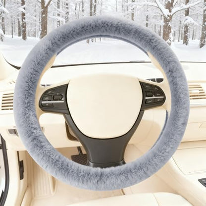 Furry Warm Steering Wheel Cover, Universal 14.5-15 Inch Winter Plush Warm Steering Wheel Cover, Soft Fluffy, Anti-Slip Design, Soft Texture (Gray) - color: Gray Plush