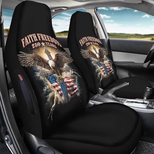 Eagle Cross Print 2 Pcs Car Front Seat Cover, American Flag Printed Waterproof Car Seat Cover Front Seats Only Airbag Compatible, Universal Fits for Most Cars SUV Truck Vehicles Sedan - color: Black and Red - Eagle Cross American Flag