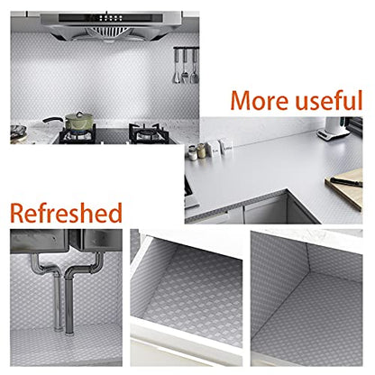 Snkxu Kitchen Wallpaper Oil Proof Sticker Backsplash Aluminum foil Oil self-Adhesive Paper Silver Cabinet Liner Waterproof and Heat Resistant Peel and Stick backsplash, 15.7X197 Inches - size: 15.7"W x 197"L