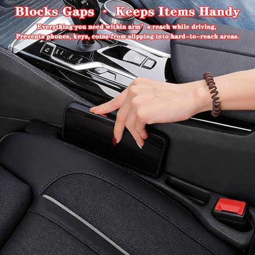 Car Seat Gap Filler Organizer of 2 – Universal Car Gap Seat Filler with Storage Pockets, No Drop Seat Guard for Phones, Keys & Cards, Car Accessories for Most Cars Trucks SUVs (Black)