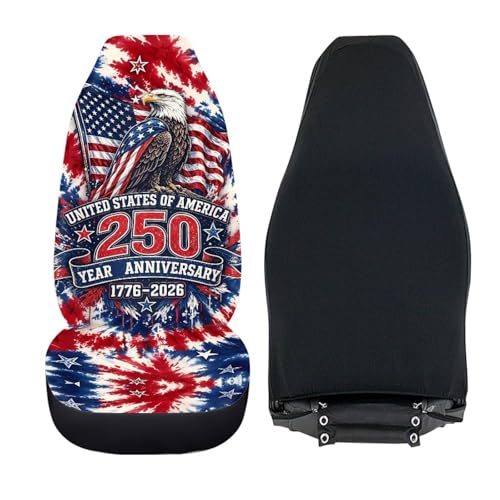 American Flag 250th Anniversary Patriotic Car Seat Covers Full Set of 2, Eagle Patriotic Seat for Auto Front Seats, Tie Dye Breathable Car Accessories for Sedan Truck SUV - color: American Flag 250th