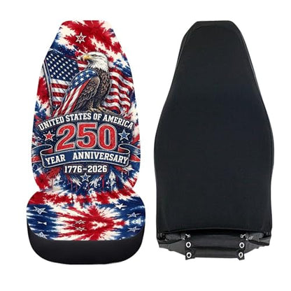 American Flag 250th Anniversary Patriotic Car Seat Covers Full Set of 2, Eagle Patriotic Seat for Auto Front Seats, Tie Dye Breathable Car Accessories for Sedan Truck SUV - color: American Flag 250th